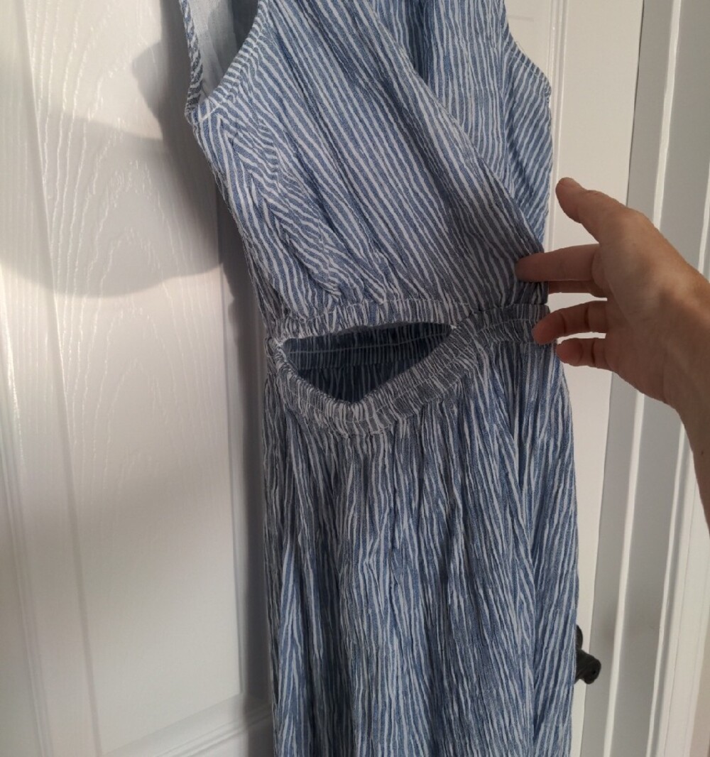 Striped Blue and White Cutout Dress - Picture 2 of 4